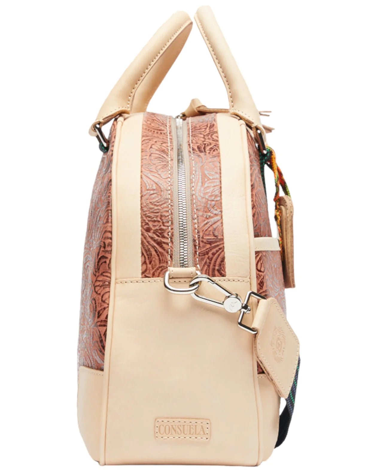 consuela leather backpack Diego length exterior zipper compartment Comfortable leather straps with adjustable woven detail 12 (W) x 15 (H) x 5 (D) Consuela Canvas Multi Functional Backpack