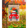 Fall Pumpkins Red Truck Burlap Garden Flag Evergreen* - D & D Collectibles