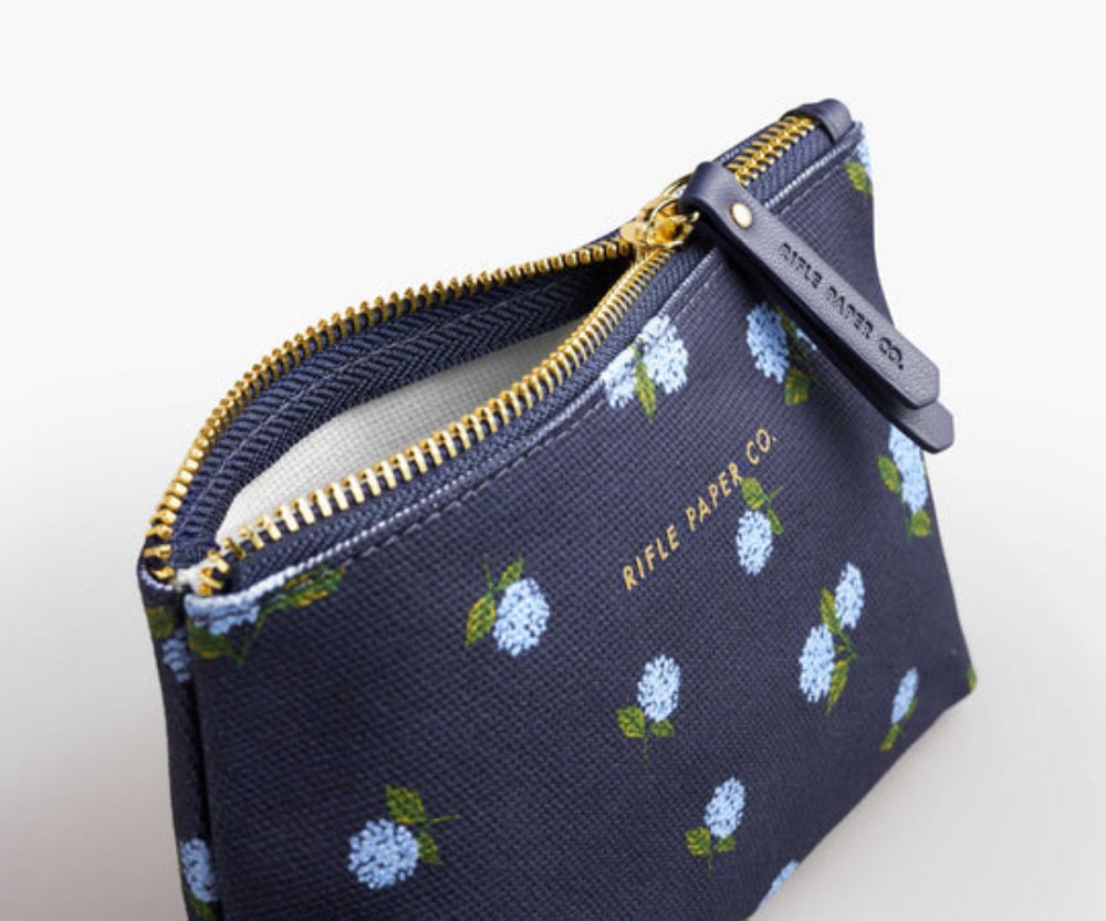 Rifle Paper Hydrangea Small Zippered Pouch | Canvas Travel Pouch