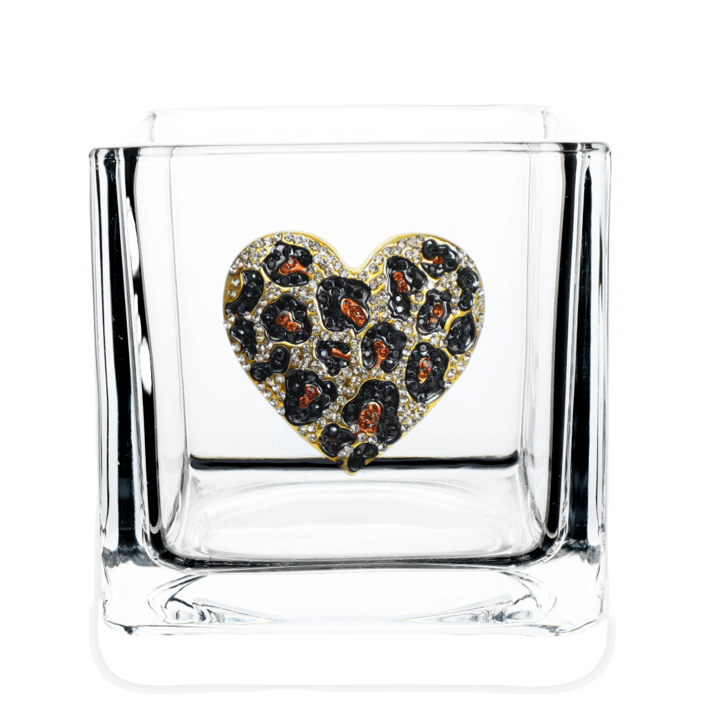 Leopard Heart Jeweled Glassware - 4x4 Candle Holder by Queens Jewels ...