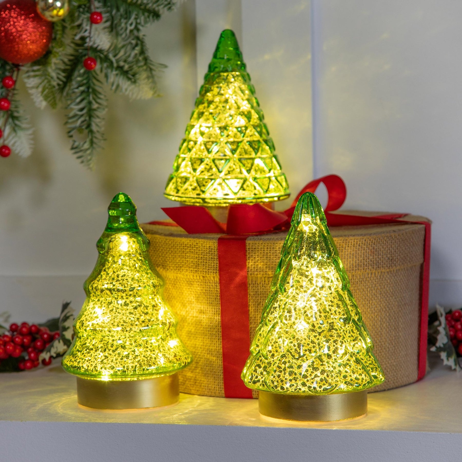 Shades of Green LED Glass Tree Table Decor by Evergreen Enterprises – D ...