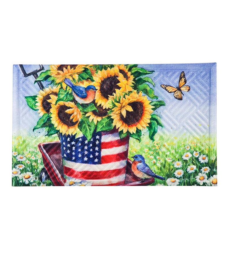 Patriotic Sunflower Wagon Embossed Door Mat by Evergreen