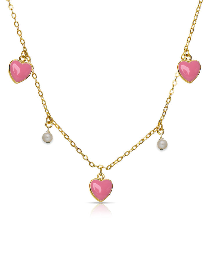 Lily Nily Heart and Pearls Dangle Necklace Pink