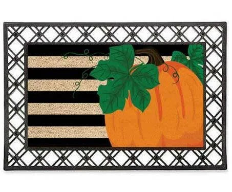 Pumpkin Stripe Coir Door Mat by Evergreen