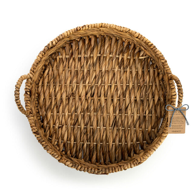 Round Wicker Basket With Leather Patch  by Demdaco